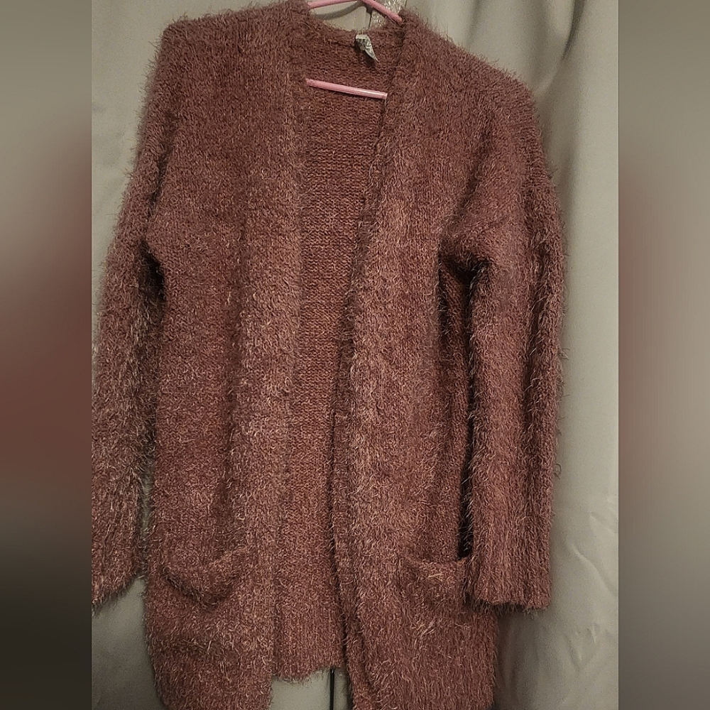 Mudd Cardigan L Soft Fuzzy Dusty Rose